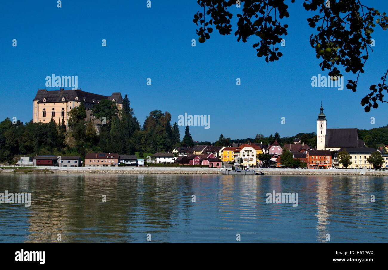 greinburg and grein castle on the danube Stock Photo