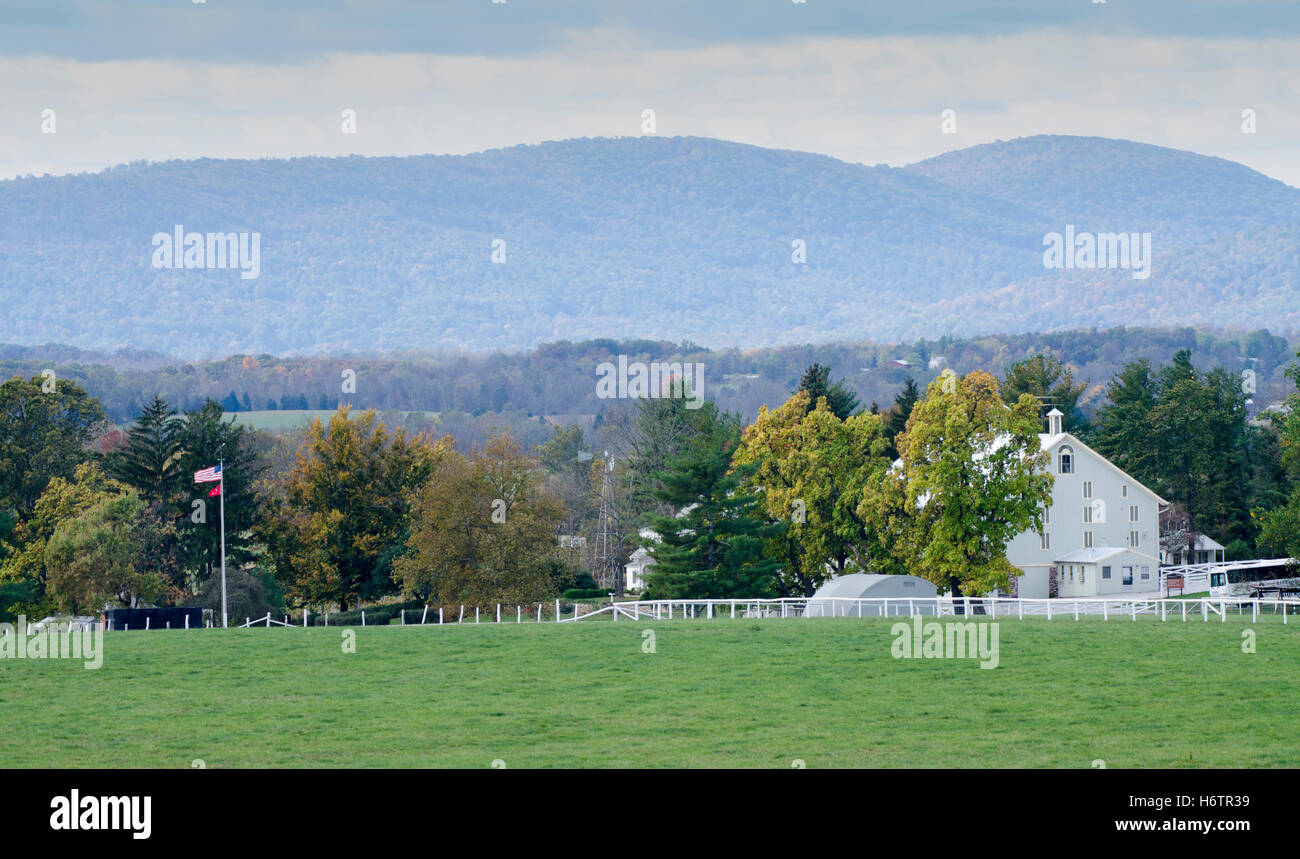 View of the Eisenhower National Historic Site, seen from Gettysburg National Military Park. Stock Photo