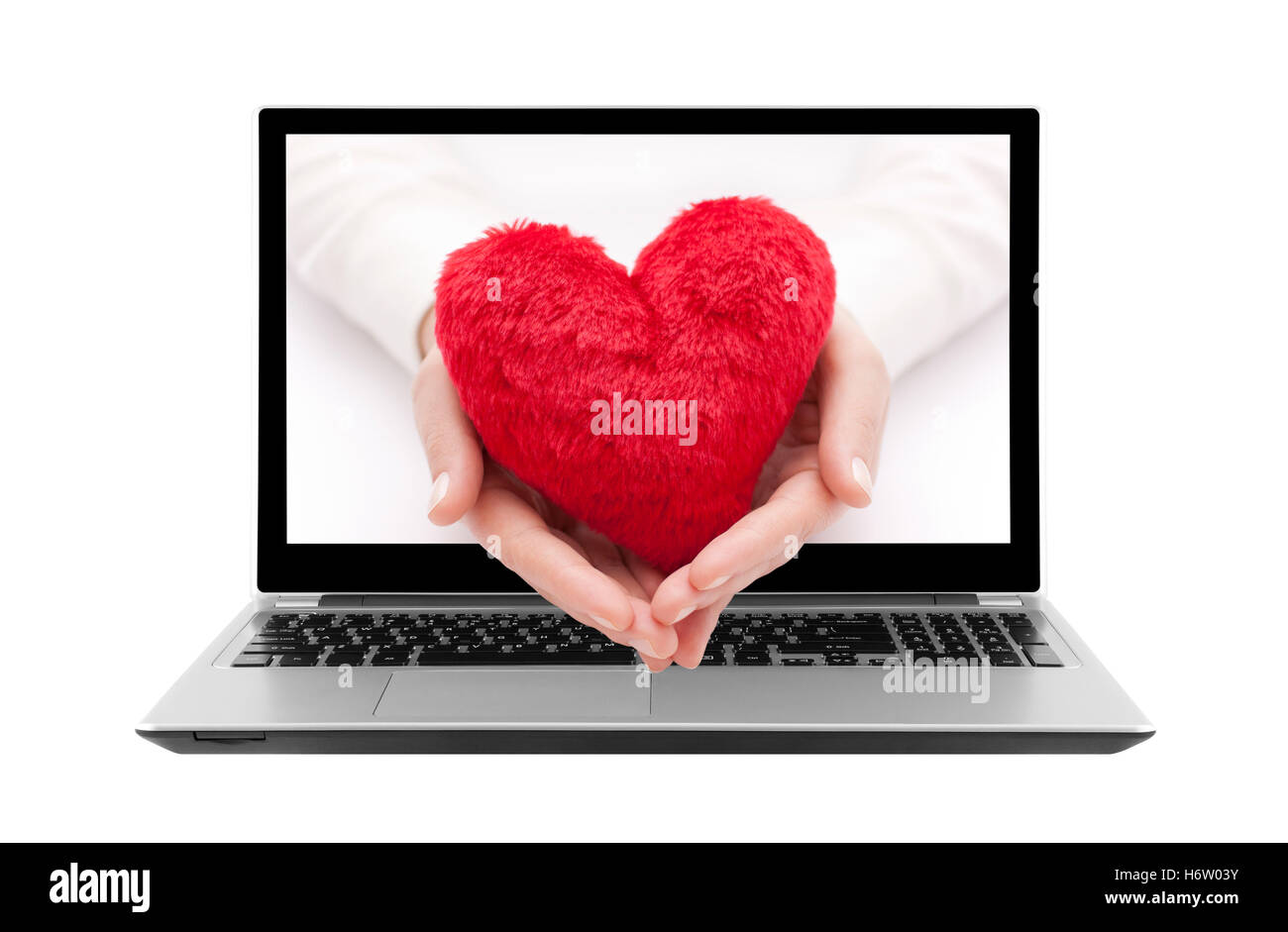 woman laptop notebook computers computer greeting finger health isolated medicinally medical female feeling romantic human Stock Photo