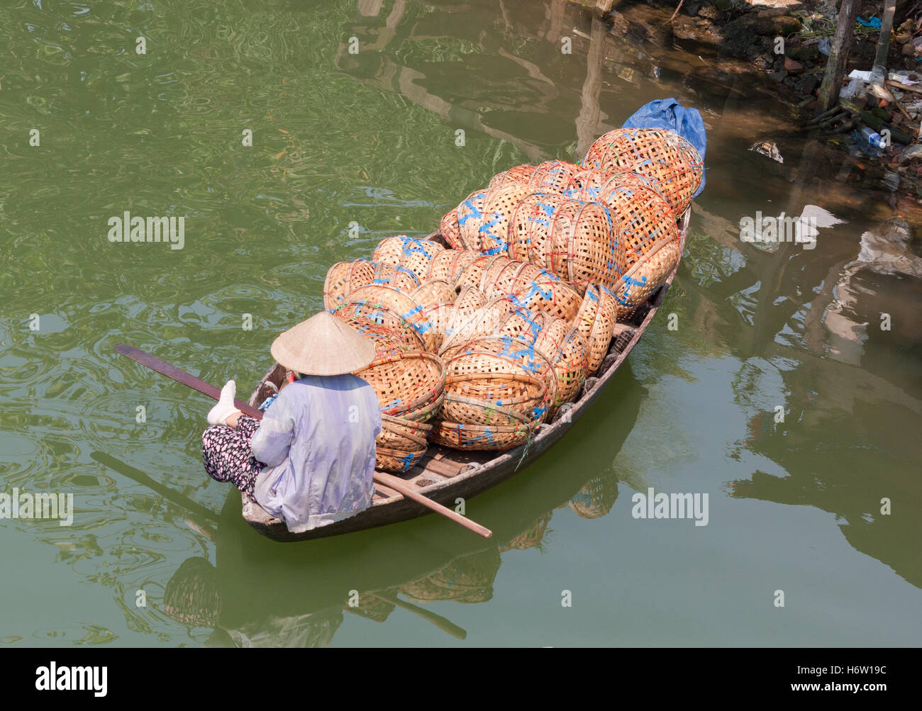 Boat loaded with baskets, Hoi An, Vietnam Stock Photo