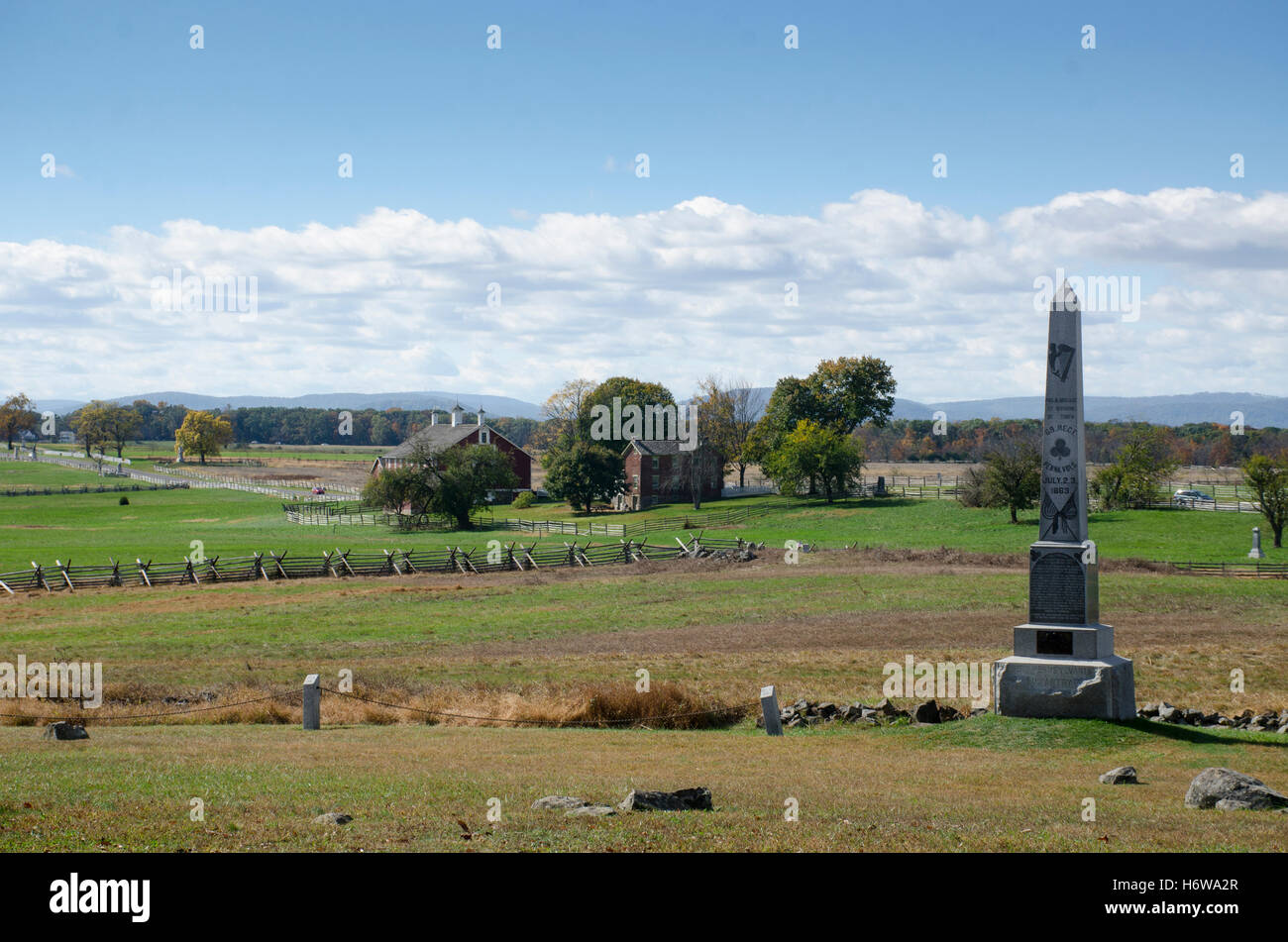View from Cemetery Ridge, site of Pickett's Charge during the battle of Gettysburg, July 3, 1863. Stock Photo