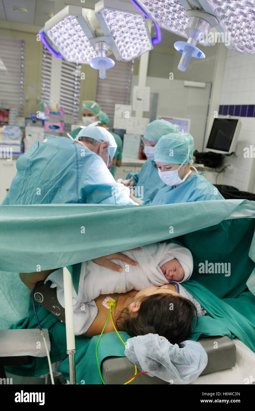 birth childbirth parturition delivery mother mom ma mommy mothers patient operation surgeon cesarean child birth childbirth Stock Photo