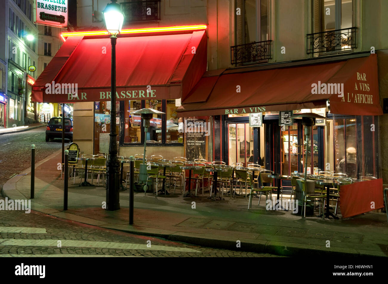Restaurant and bar, Montmartre, night shot, Paris, France, Europe Stock ...