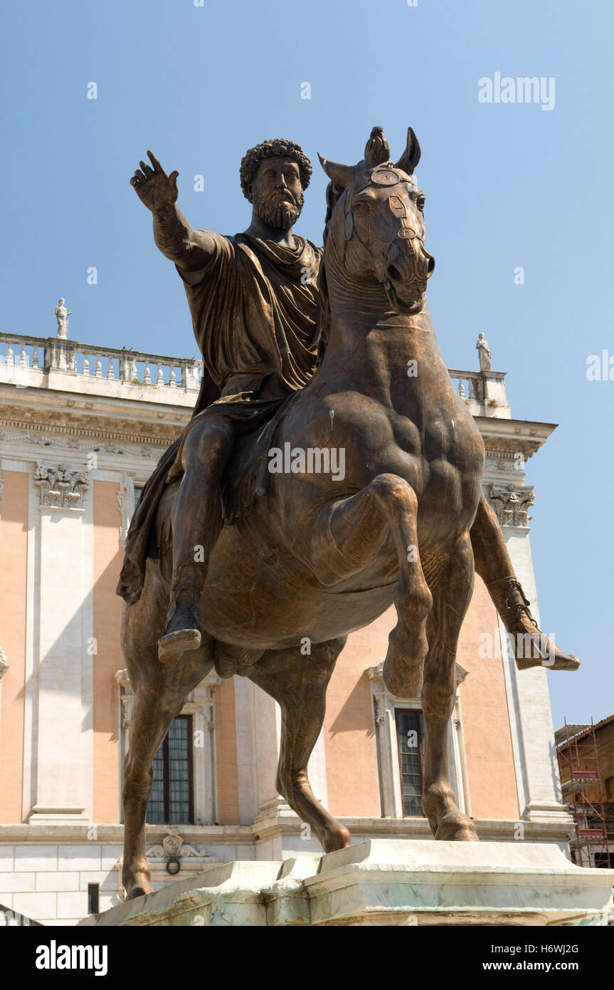 Equestrian statue of Marcus Aurelius on the Capitoline Hill, Rome, Italy, Europe Stock Photo