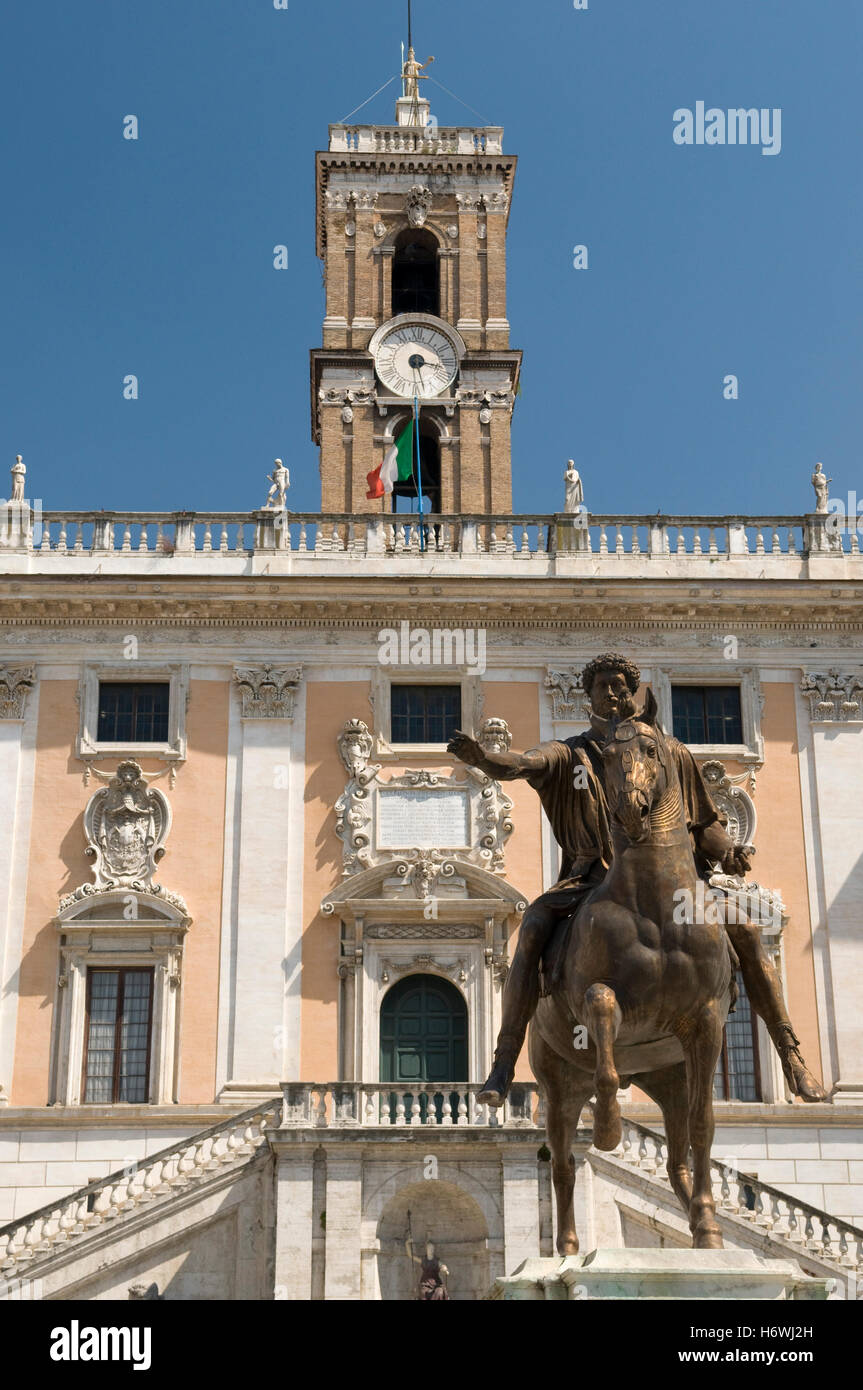 Equestrian statue of Marcus Aurelius on the Capitoline Hill, Rome, Italy, Europe Stock Photo