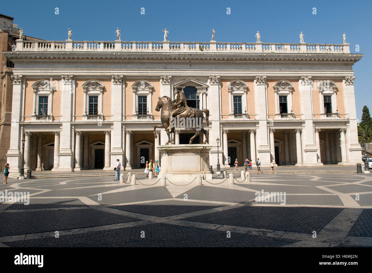 Equestrian statue of Marcus Aurelius on the Capitoline Hill, the Palazzo Nuovo, Capitoline Museums, Rome, Italy, Europe Stock Photo
