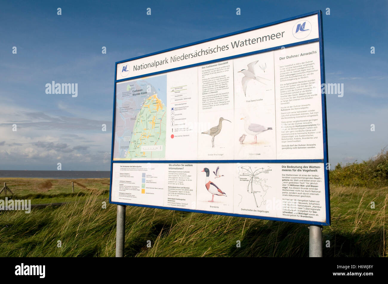 Information board in the Nationalpark Niedersaechsisches Wattenmeer, Lower Saxony Wadden Sea National Park Stock Photo