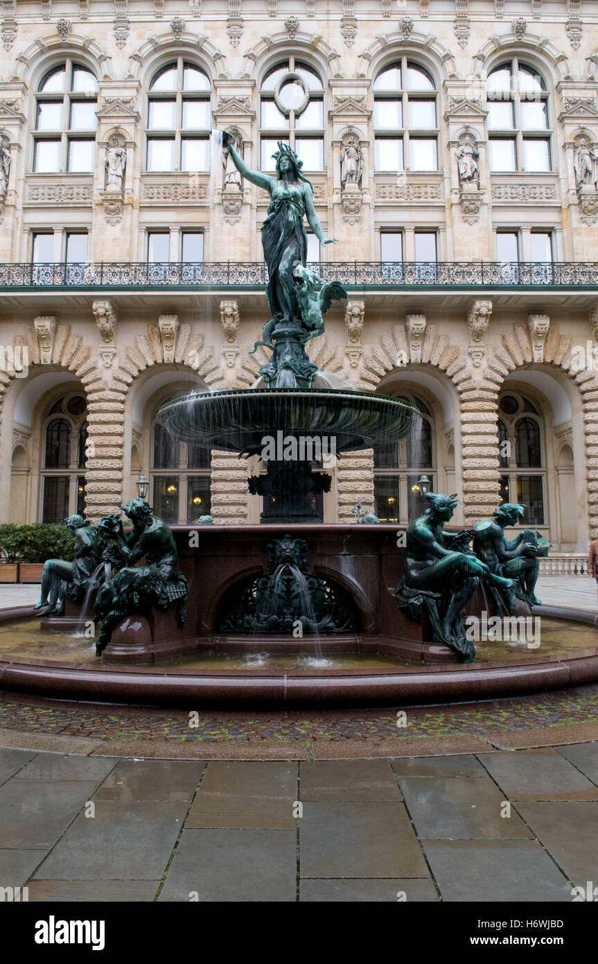 Hygieia-Brunnen fountain in the courtyard of the city hall, Hamburg Stock Photo