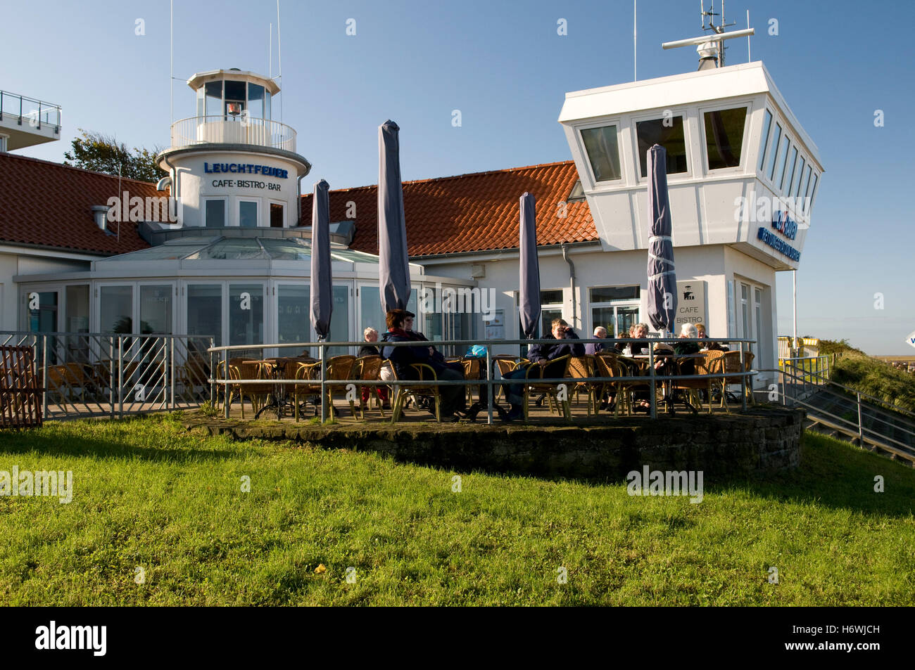 Leuchtfeuer coffeehouse and rescue center, Duhnen district, North Sea resort Cuxhaven, Lower Saxony Stock Photo