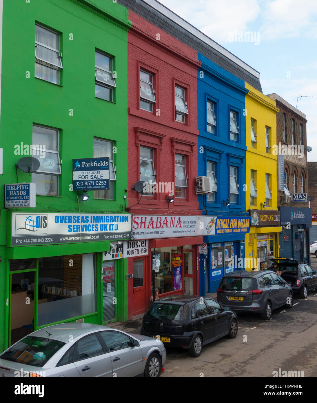 The colorful houses at London Southall at the beginning of Southall