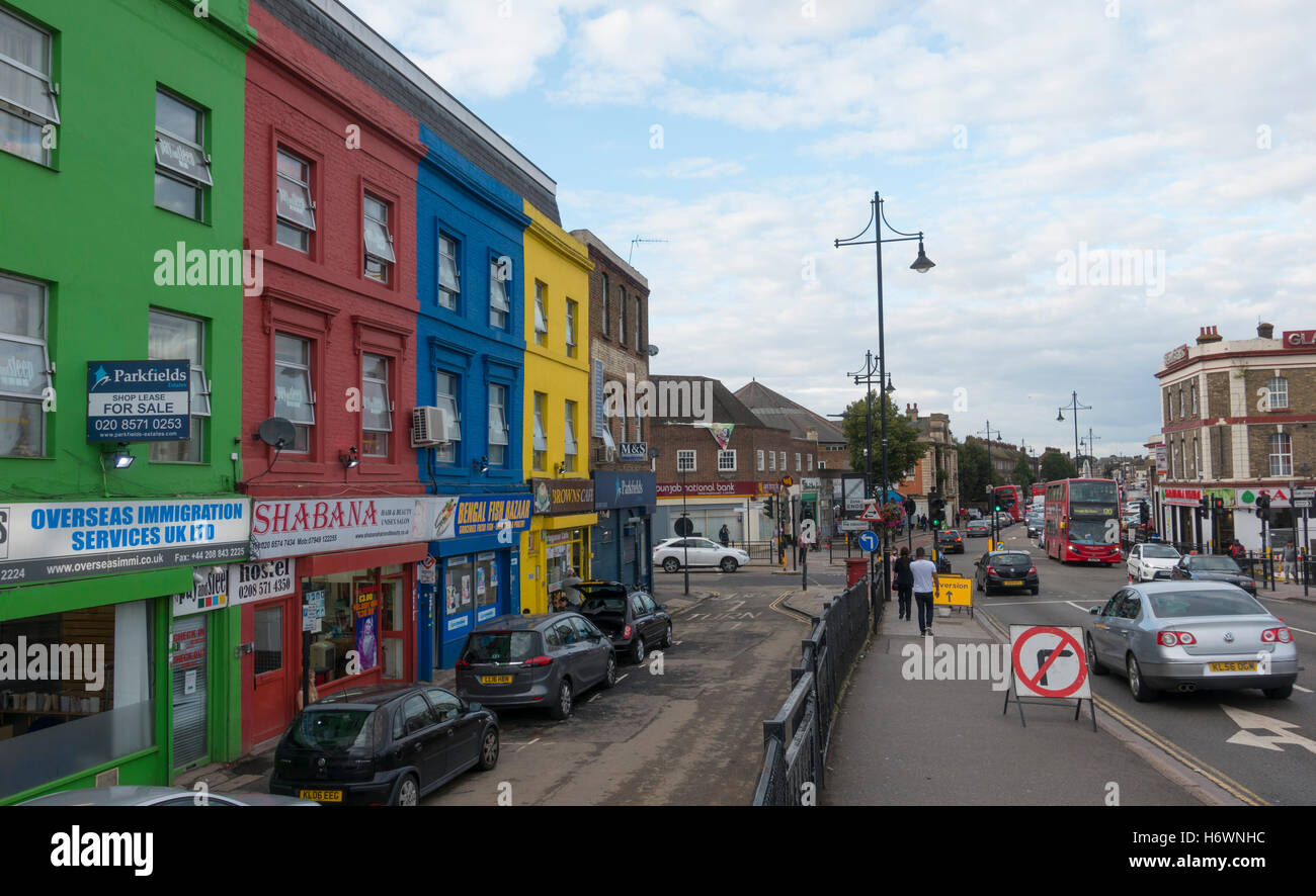The colorful houses at London Southall at the beginning of Southall