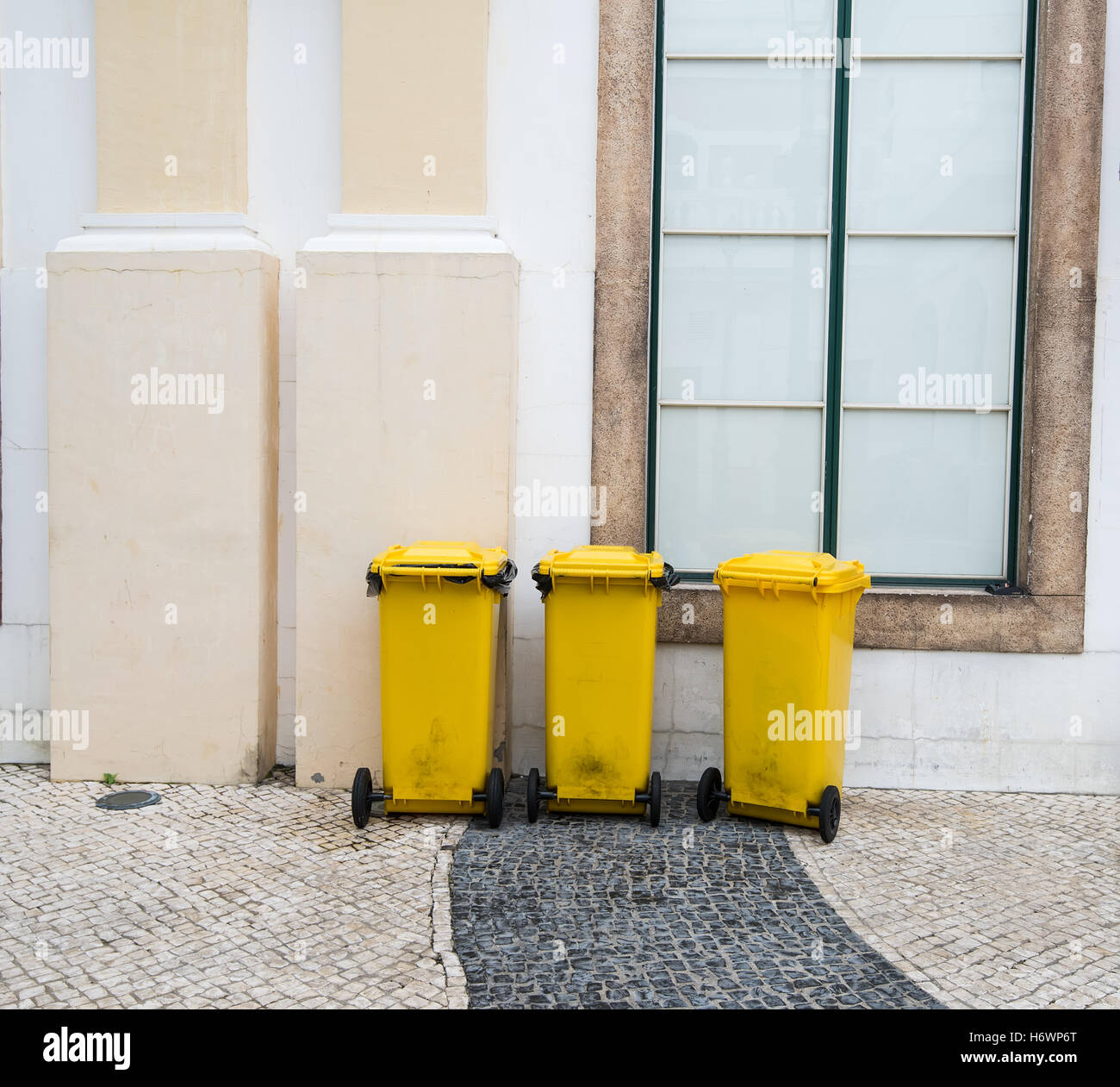 yellow wheelie bins for Recycle Materials Stock Photo Alamy