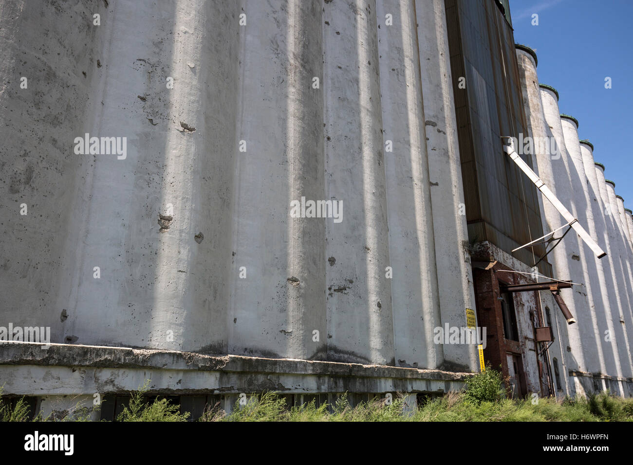 Old grain silos and field, Silo City, Buffalo New York. Stock Photo