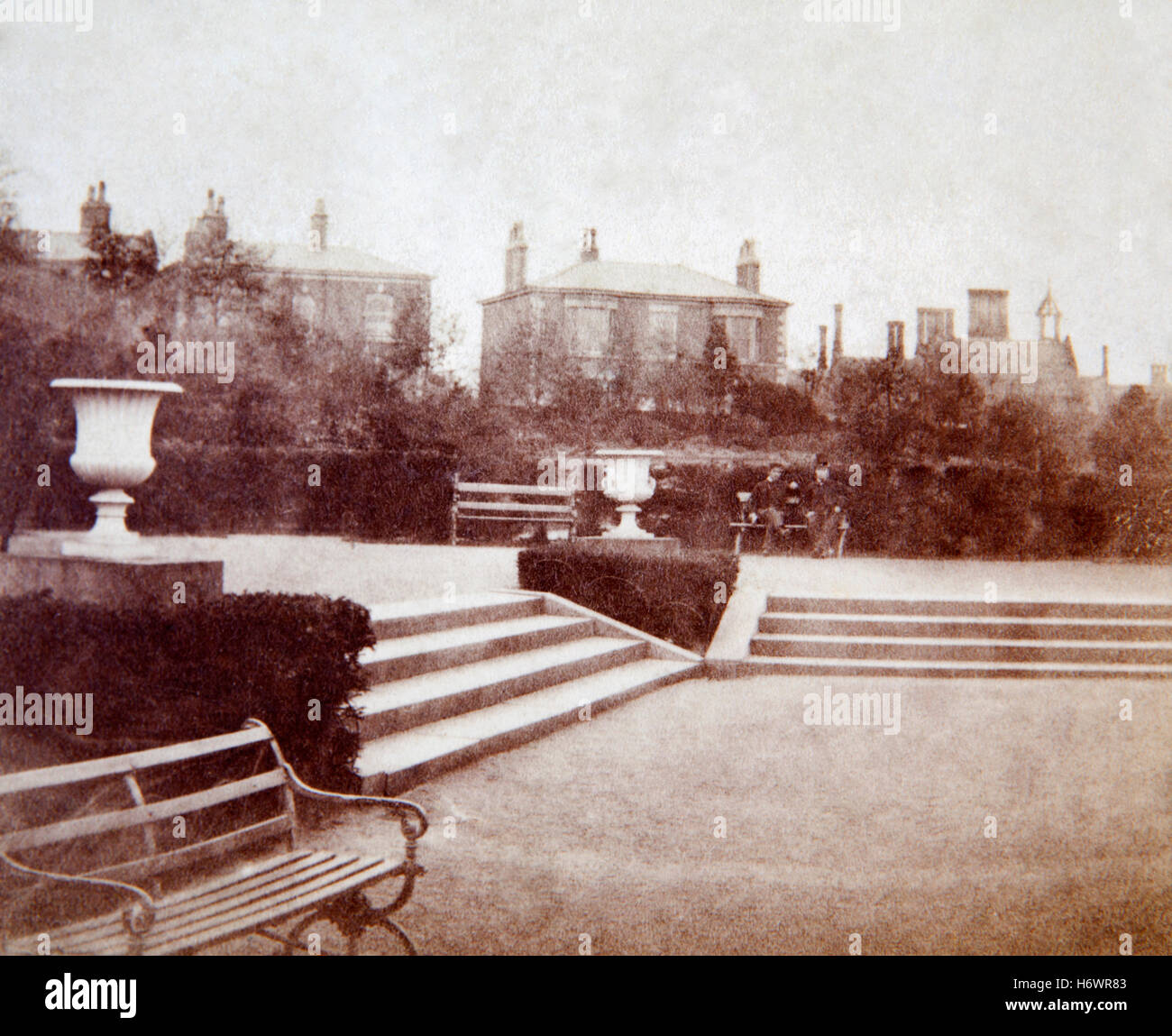 UK, England, Cheshire, Macclesfield, historic image circa 1865, two men in West Park Stock Photo