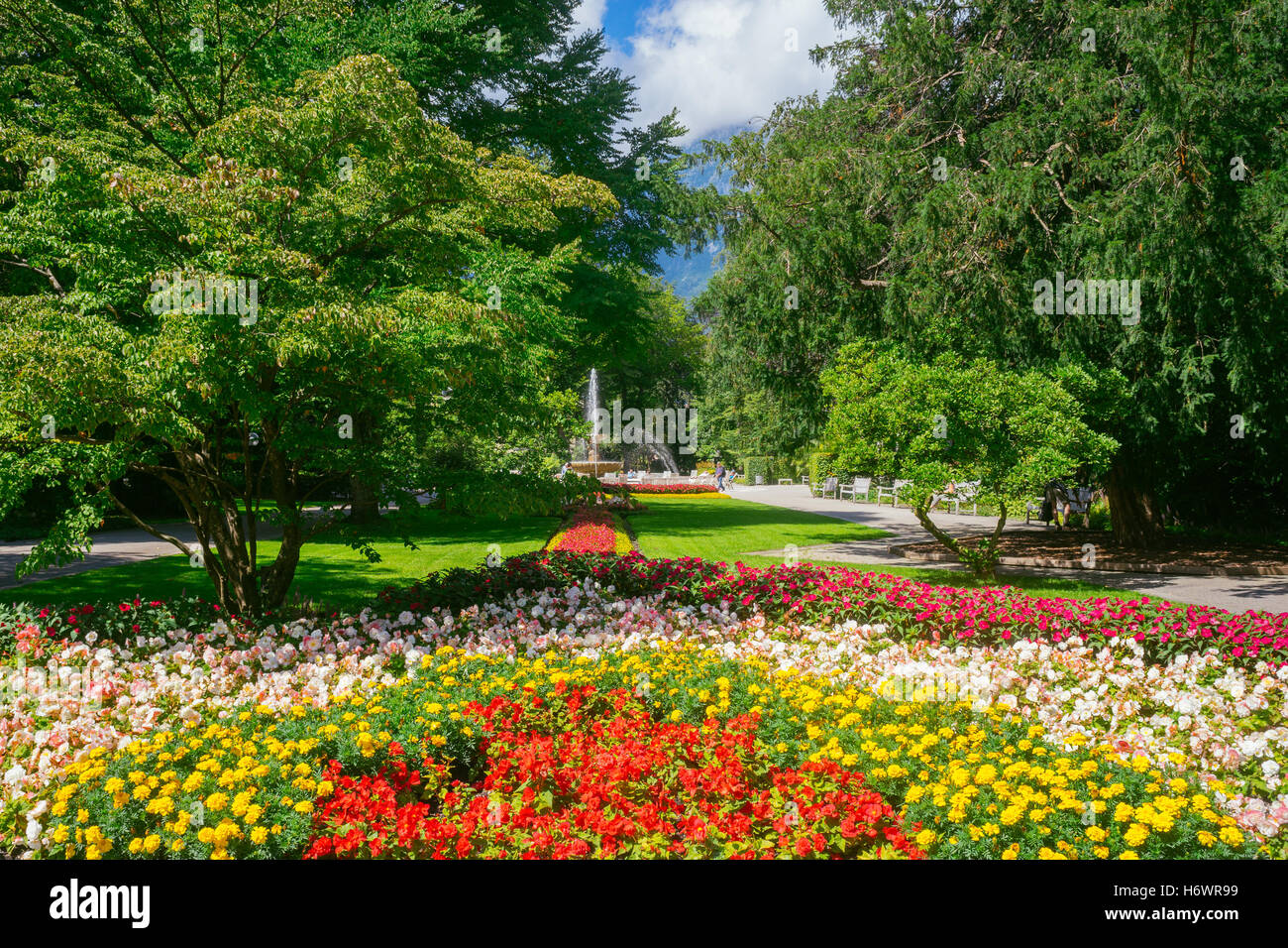 Royal spa garden in resort town Bad Reichenhall, Berchtesgadener Land, Germany Stock Photo
