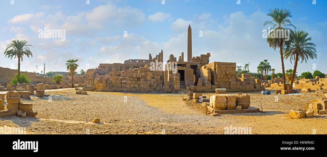 The Karnak Temple is the large archaeological site with numerous preserved landmarks, Luxor, Egypt.. Stock Photo