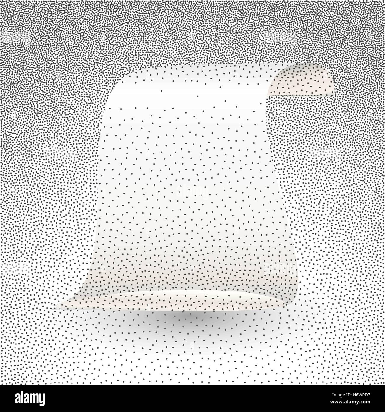 Vector illustration of silver paper scroll. Roll of stippled paper, imitation of dotted effect. Stock Vector