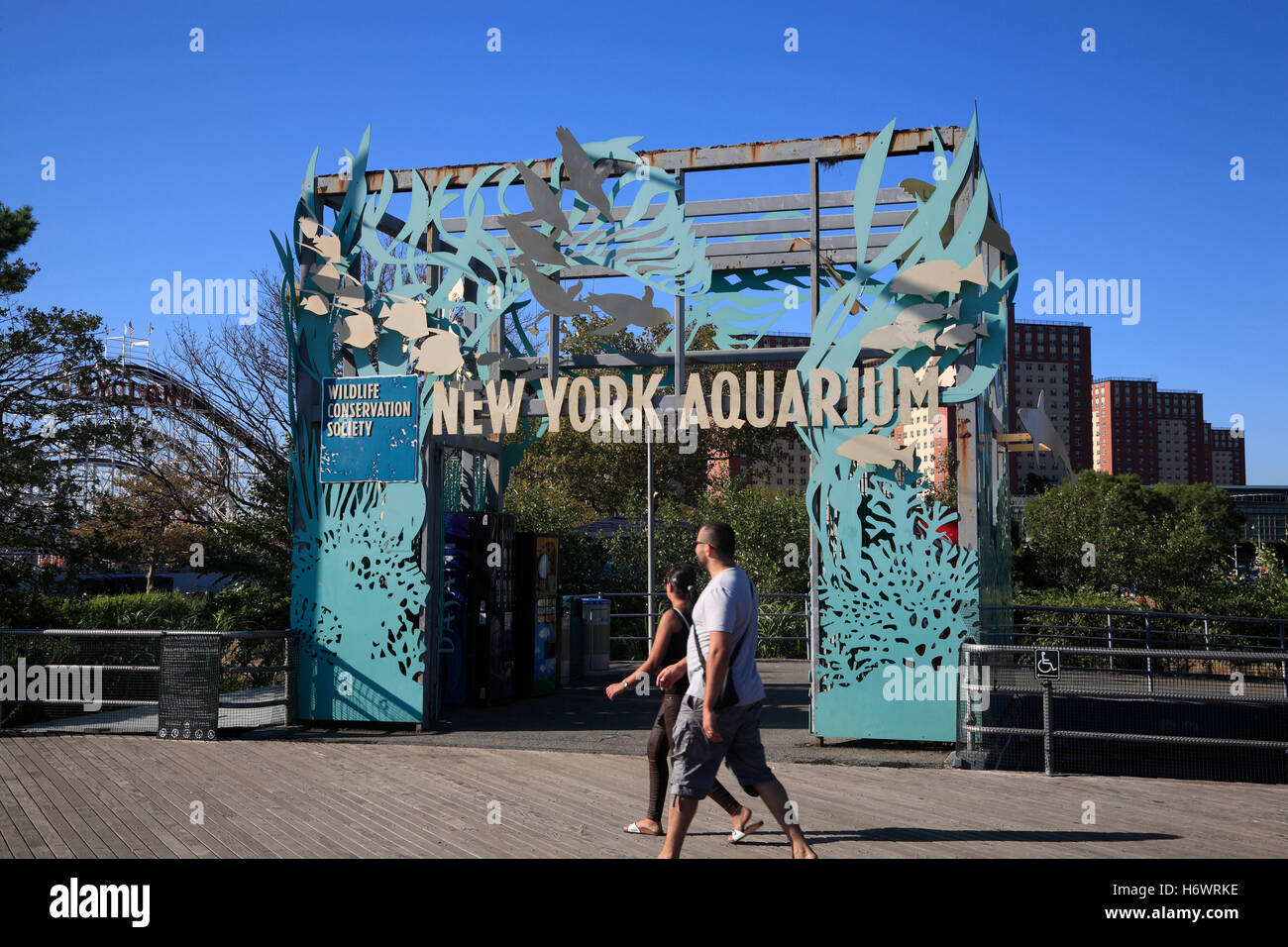 New York Aquarium under reconstruction, Promenade Boardwalk, Coney ... - New York Aquarium UnDer Reconstruction PromenaDe BoarDwalk Coney IslanD H6WRKE