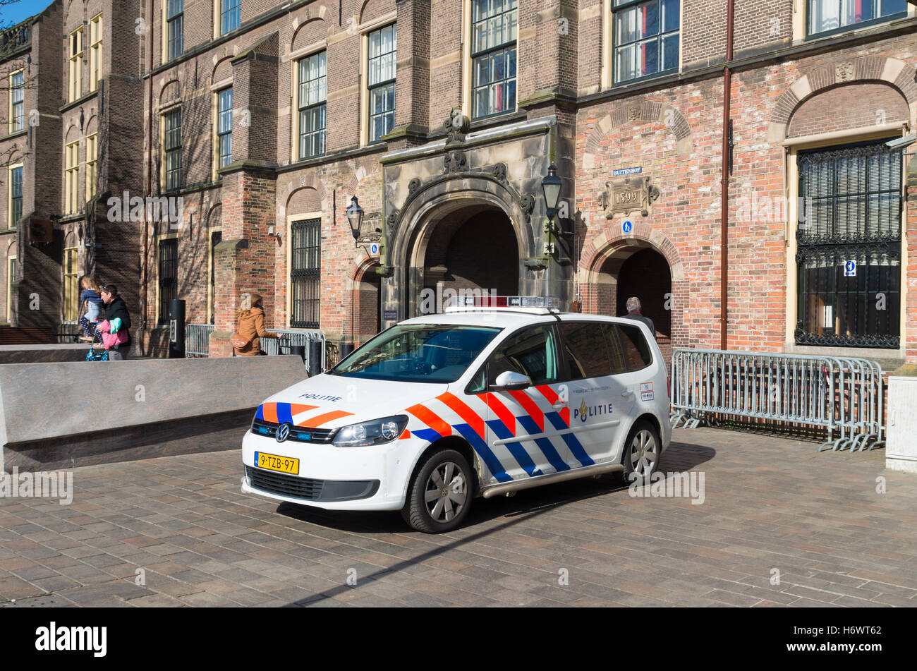 THE HAGUE, NETHERLANDS MARCH 28, 2016 Police car in front of the