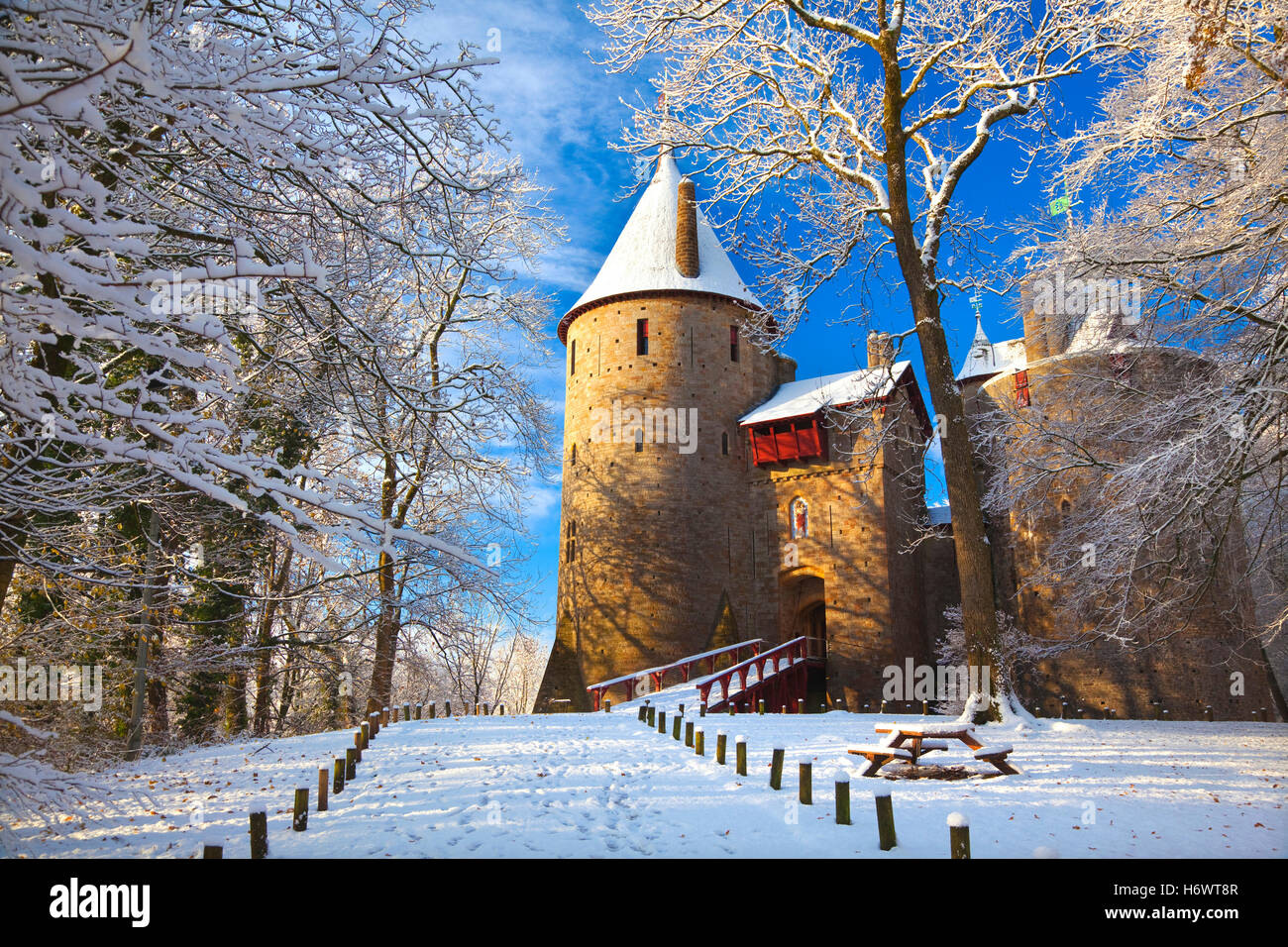 Castle Coch, Castell Coch, The Red Castle, Tongwynlais, Cardiff, Wales, UK Snow Stock Photo