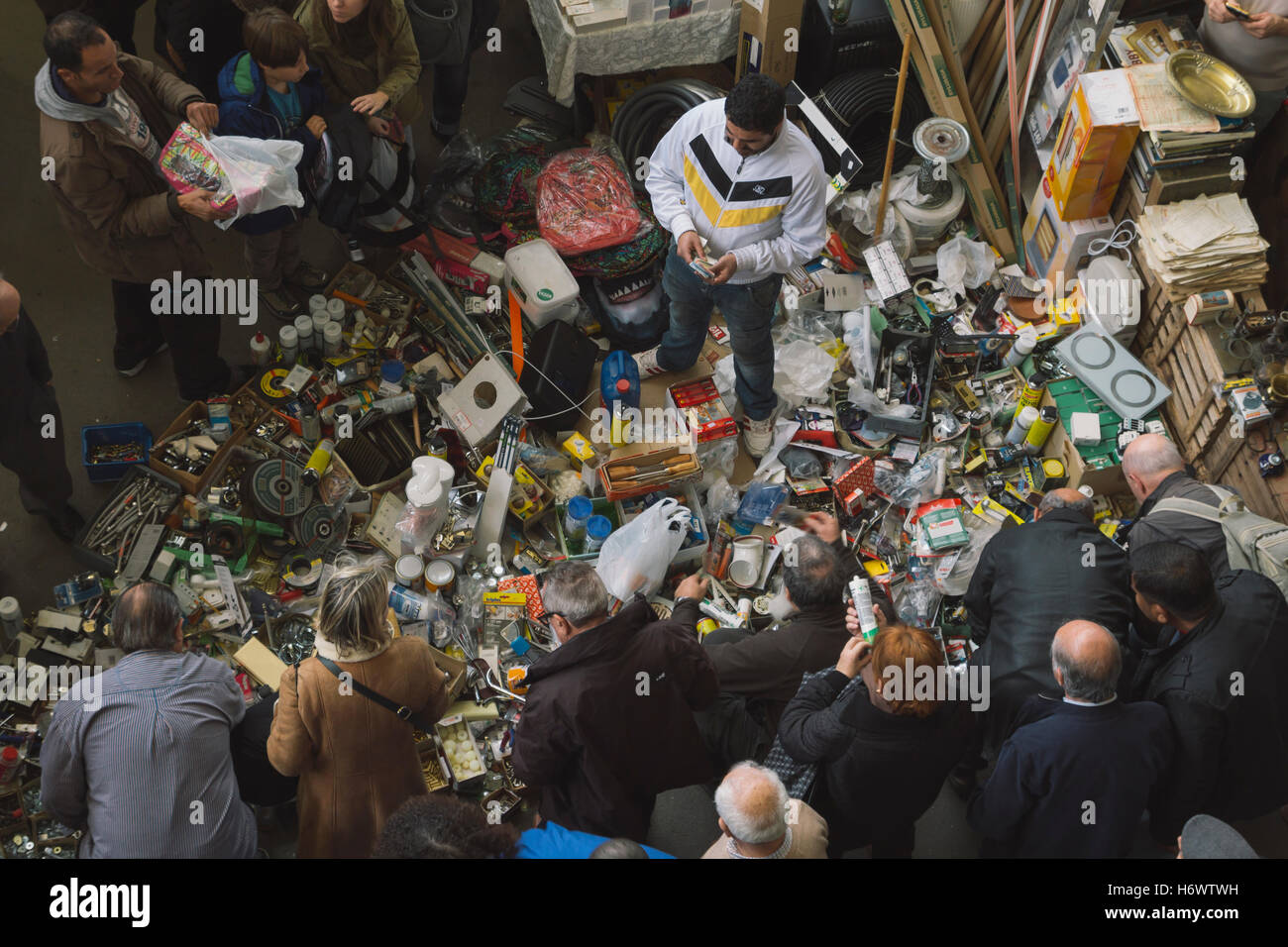 Crowded flea market in Barcelona, Spain, called Mercat dels Encants Stock Photo