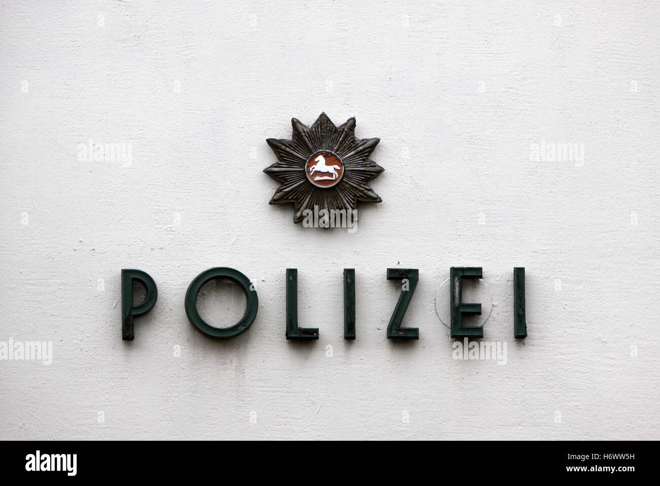 sign signal lower saxony guard police station police sign signal hint emblem lower saxony guard police station pointing police Stock Photo