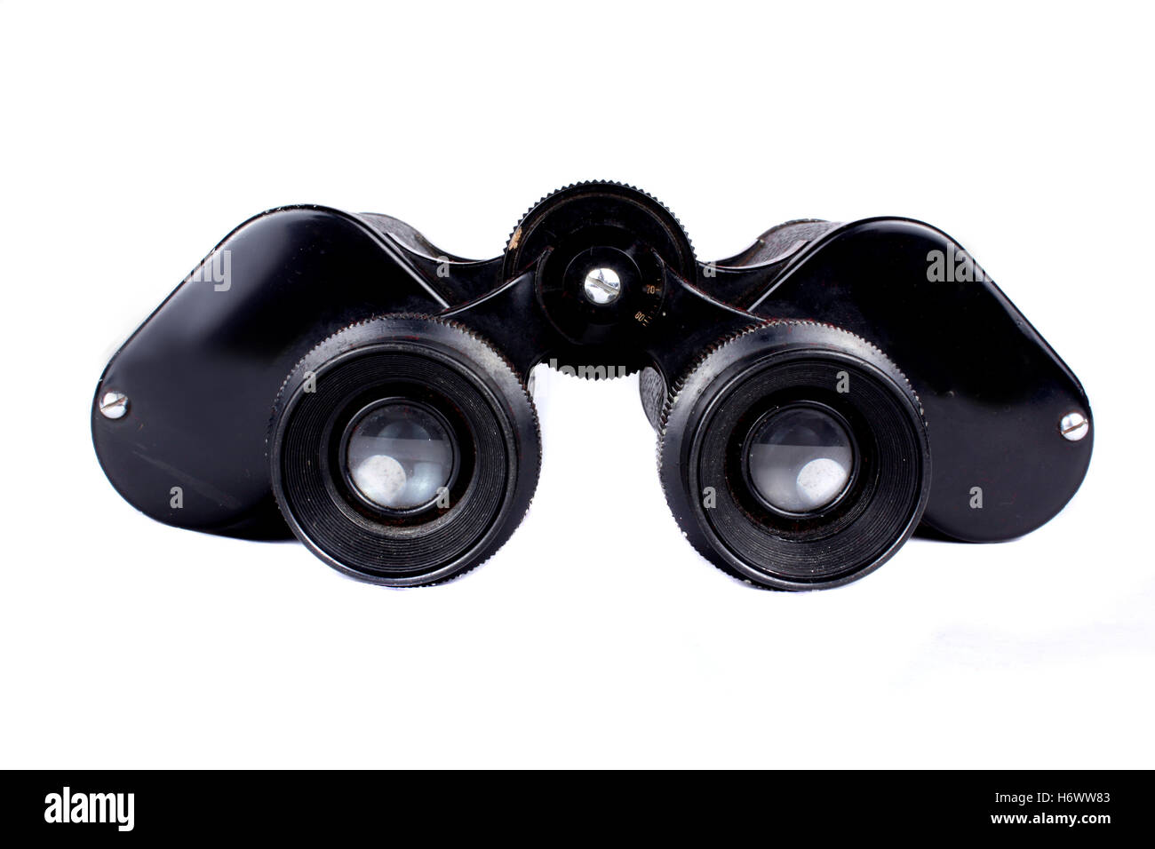 antique black swarthy jetblack deep black vintage lens vision binoculars lenses optical set old optics pair Stock Photo