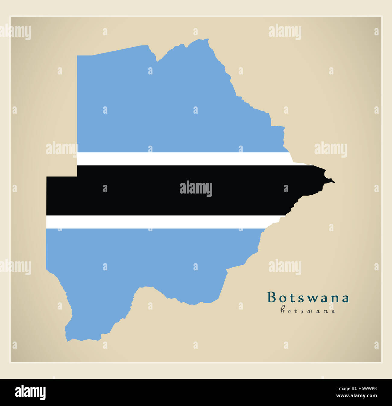 Modern Map - Botswana with flag BW Stock Photo