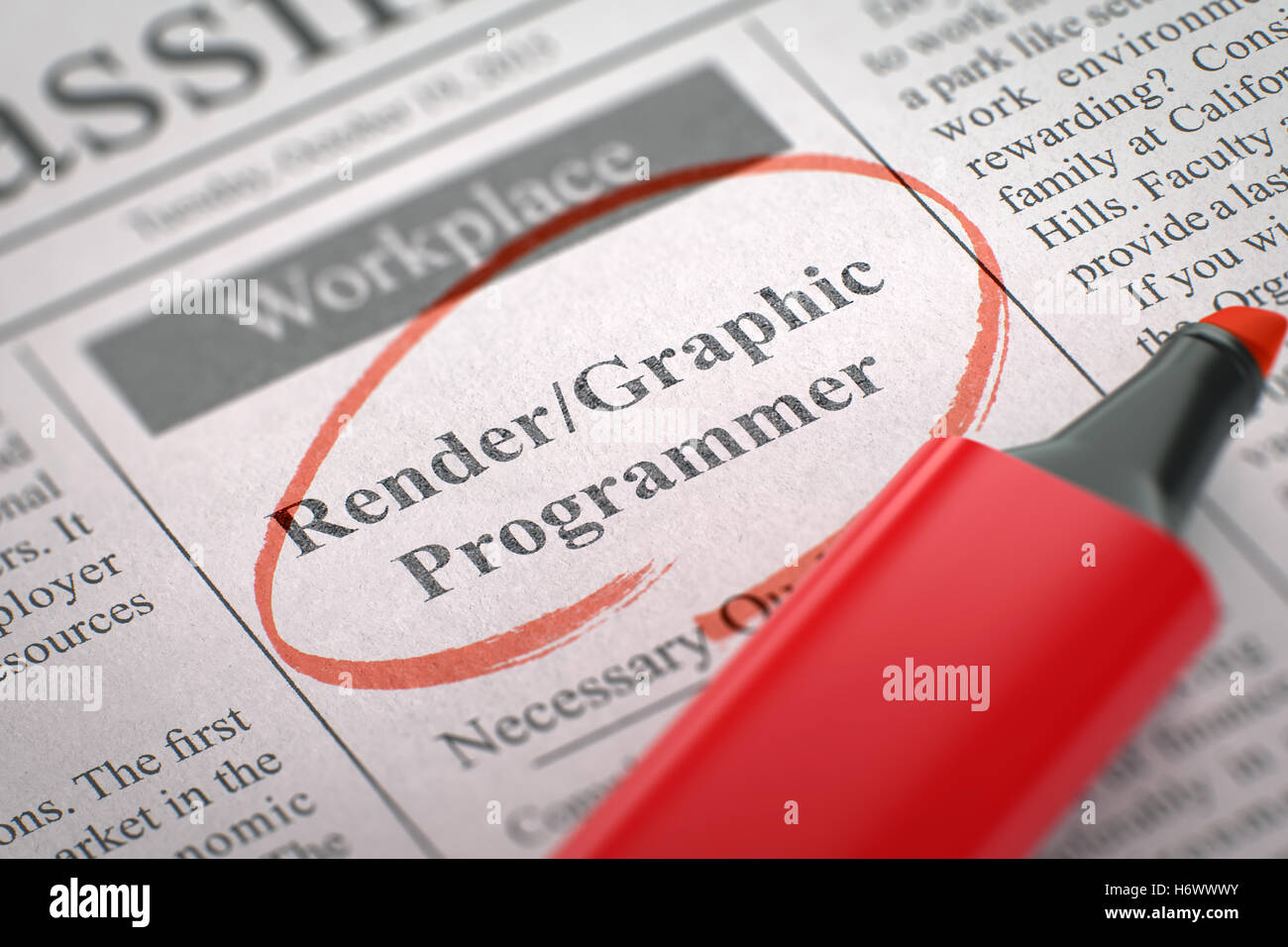 Render Graphic Programmer Job Vacancy. 3D. Stock Photo