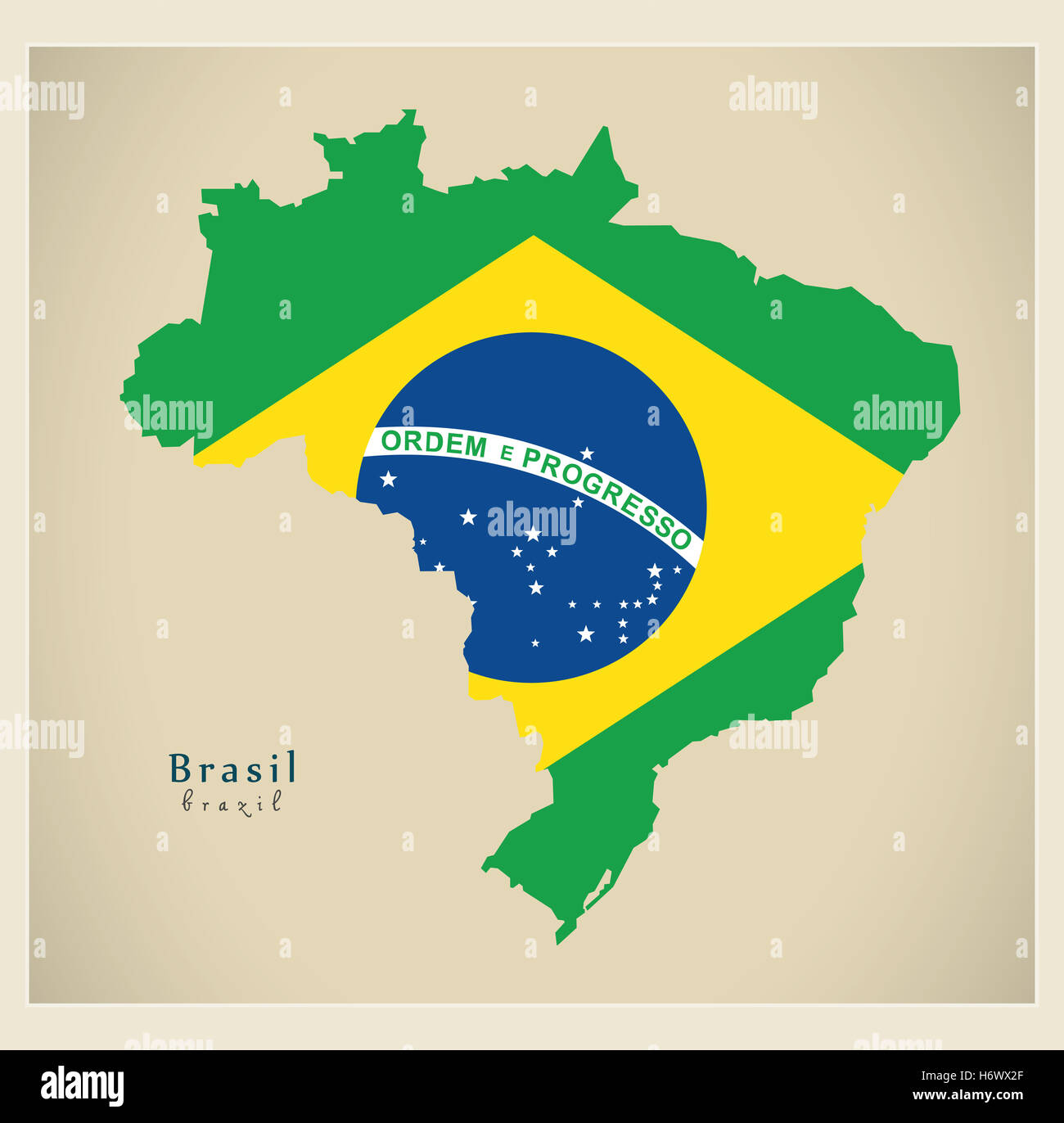 Modern Map - Brasil flag coloured BR Stock Photo