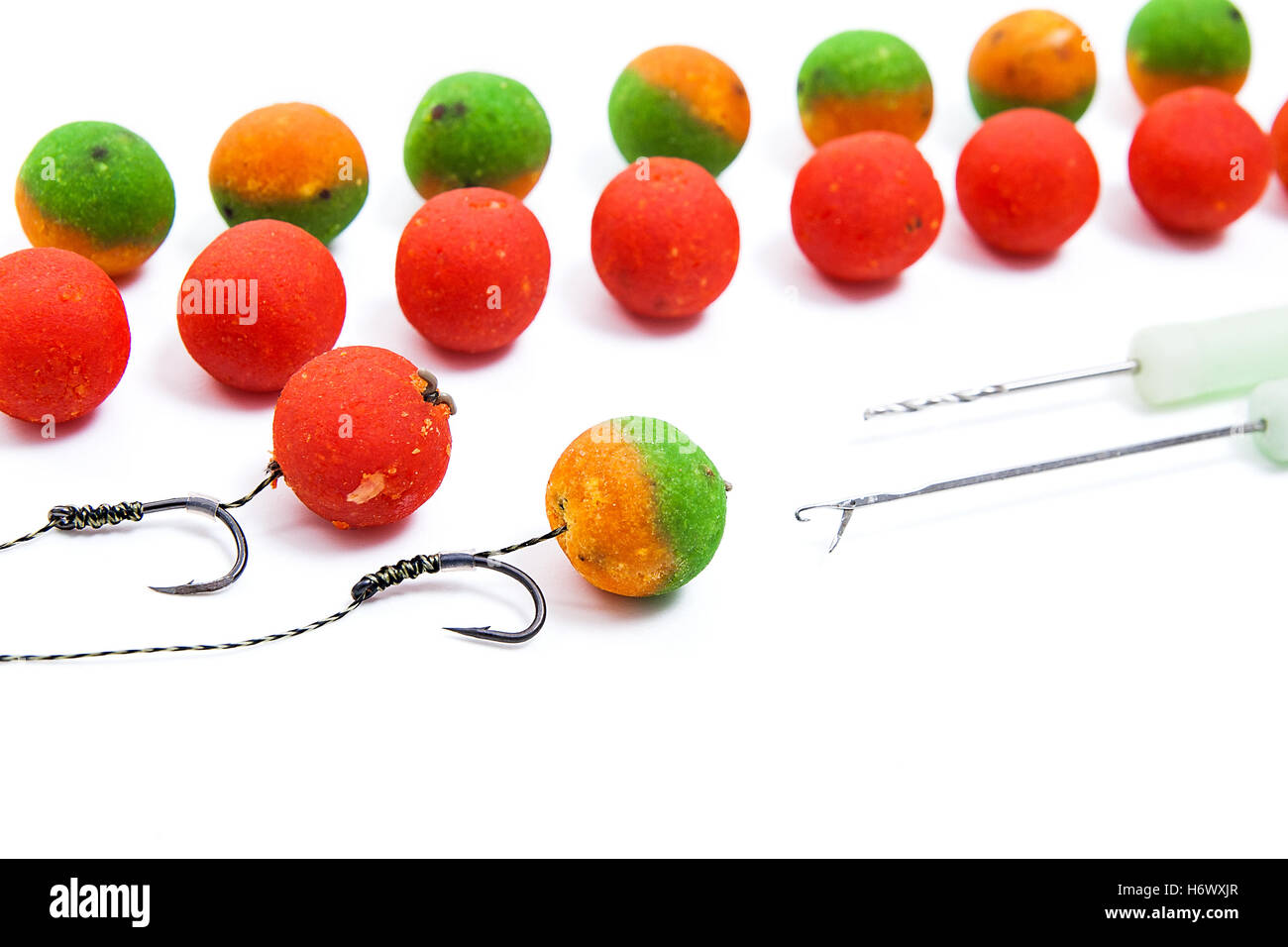 Close up view of fishing baits and Fishing gear for carp. Accessories for  carp fishing. View of fishing hook and different boil Stock Photo - Alamy