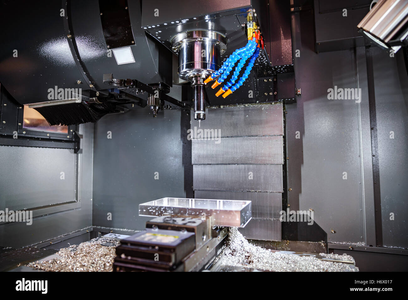 Metalworking CNC milling machine. Cutting metal modern processing