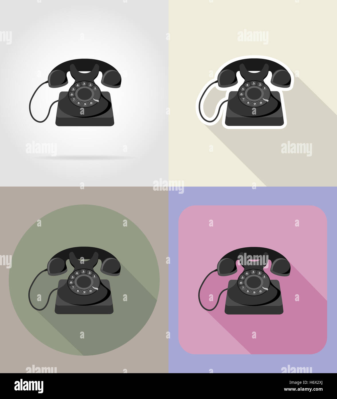 old retro vintage phone flat icons illustration isolated on background ...