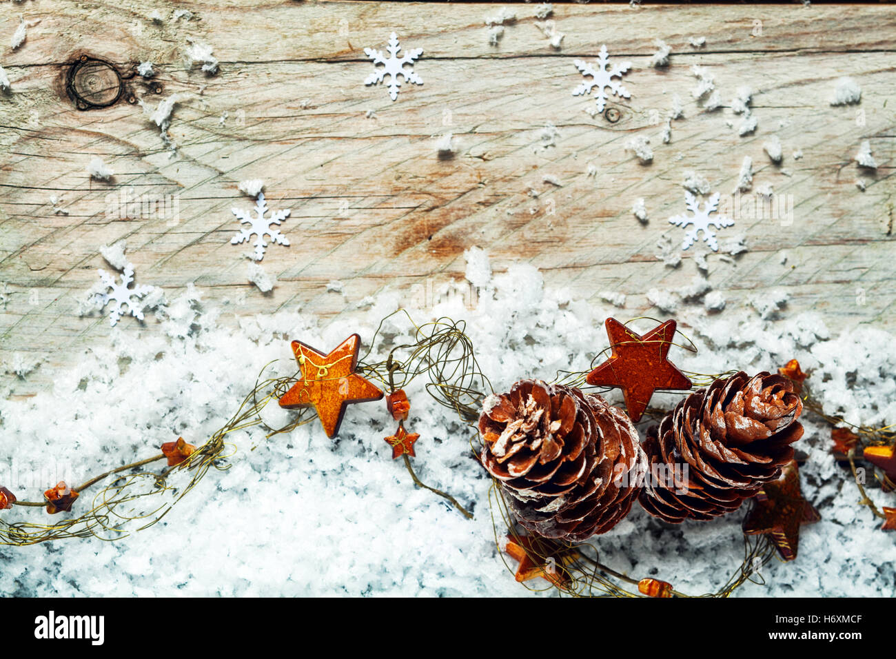 symbolic holiday winter wood pine new advent snowflakes decoration card festive christmas decorative season rustical rustic Stock Photo