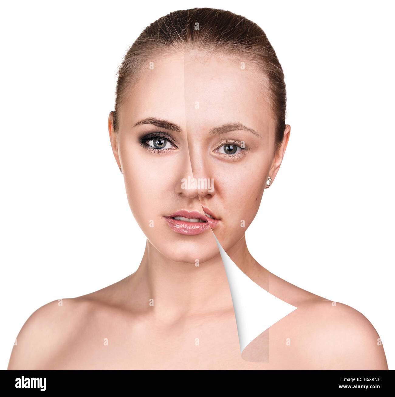 Woman face before and after retouch Stock Photo Alamy