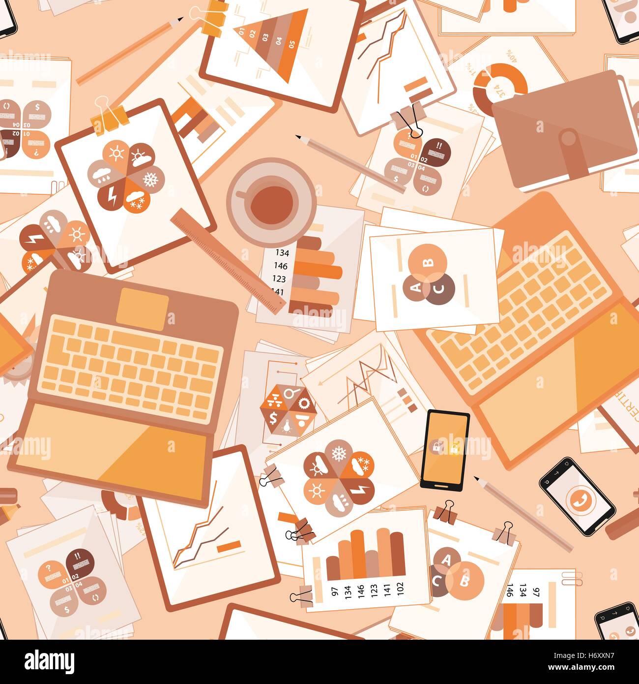 Seamless flat business vector pattern with stationery Stock Vector ...