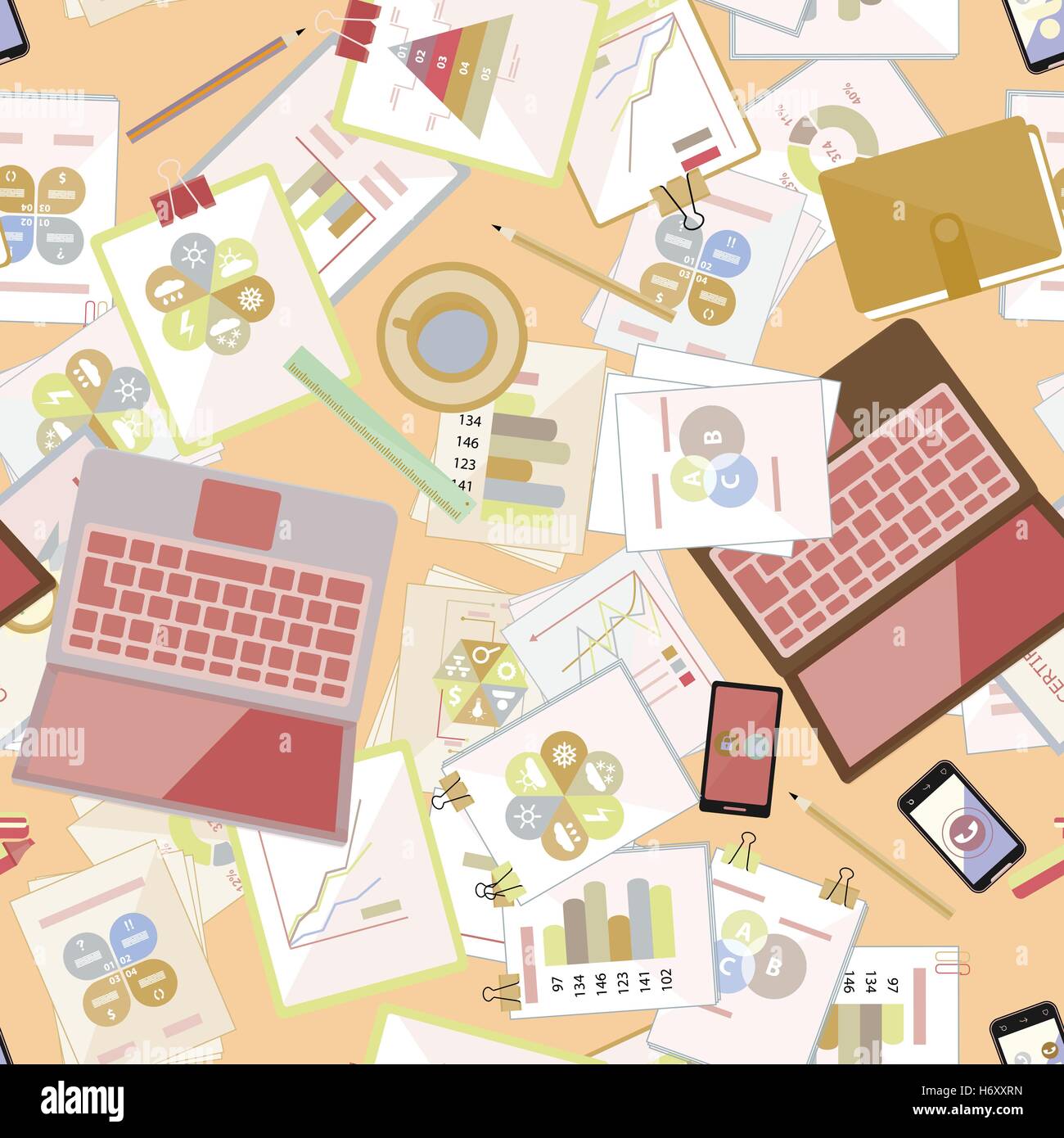 Seamless flat business vector pattern with stationery Stock Vector ...