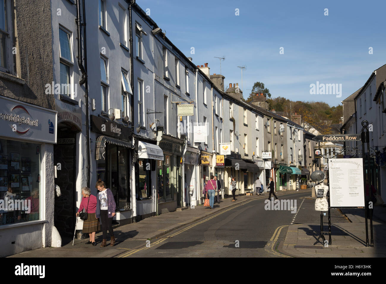 View of Brook Street in town centre of Tavistock, in Devon. Tavistock