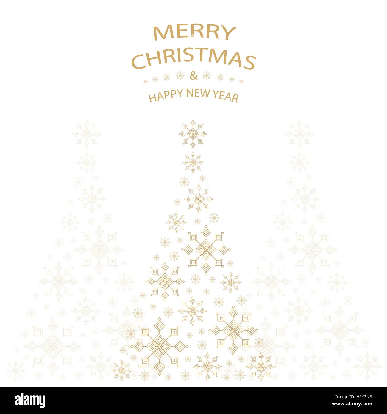 Christmas tree shaped from gold snowflakes on white background with ...