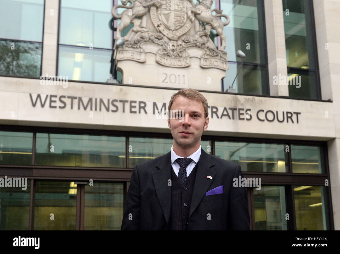 Paul Wright stands outside Westminster Magistrates' Court, London, where a hearing to decide whether he should be extradited to Greece 13 years after a crash while he was on holiday with his friends is due to take place. Stock Photo