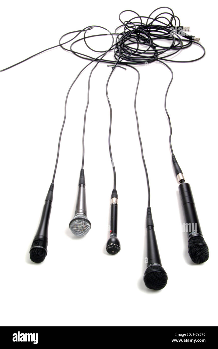 A selection of five microphones. Stock Photo