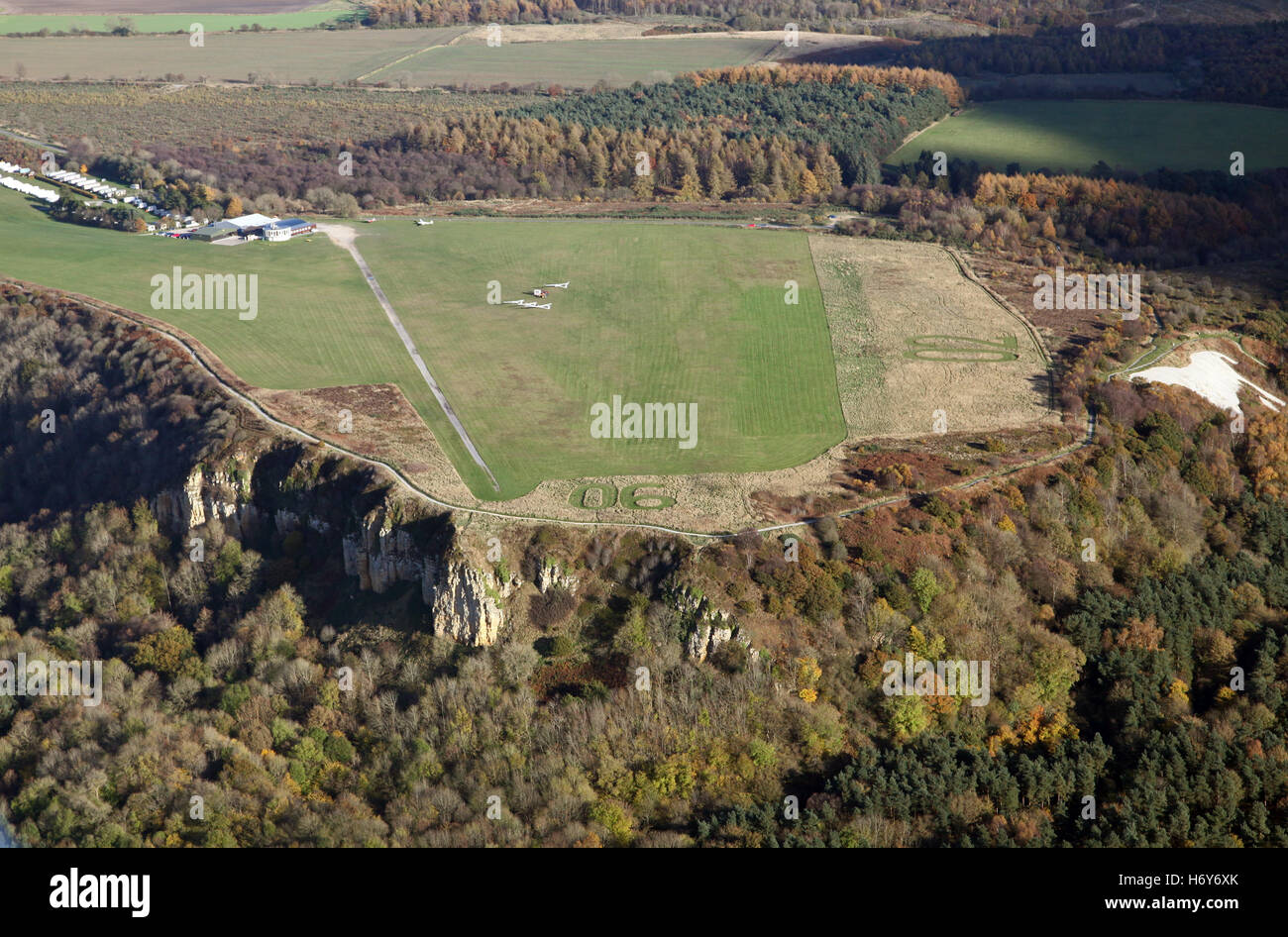 aerial view of Yorkshire Gliding Club at Sutton Bank & Kilburn White