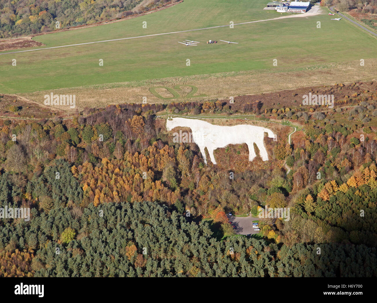 aerial view of Yorkshire Gliding Club at Sutton Bank & Kilburn White