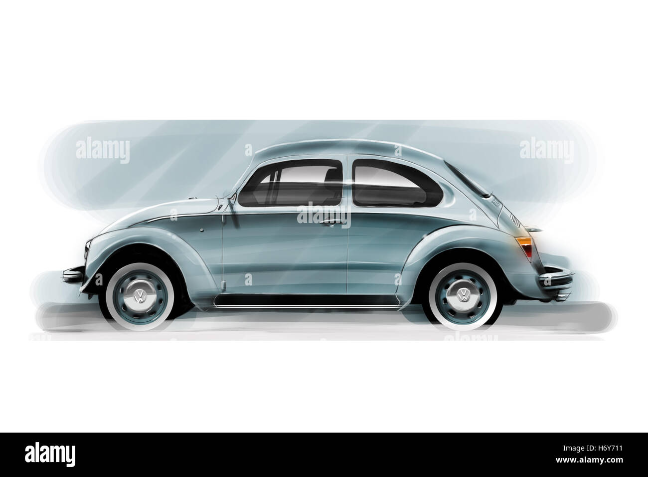 Volkswagen Beetle car drawing by Adrian Dewey, author of How to Illustrate and Desin concept cars Stock Photo