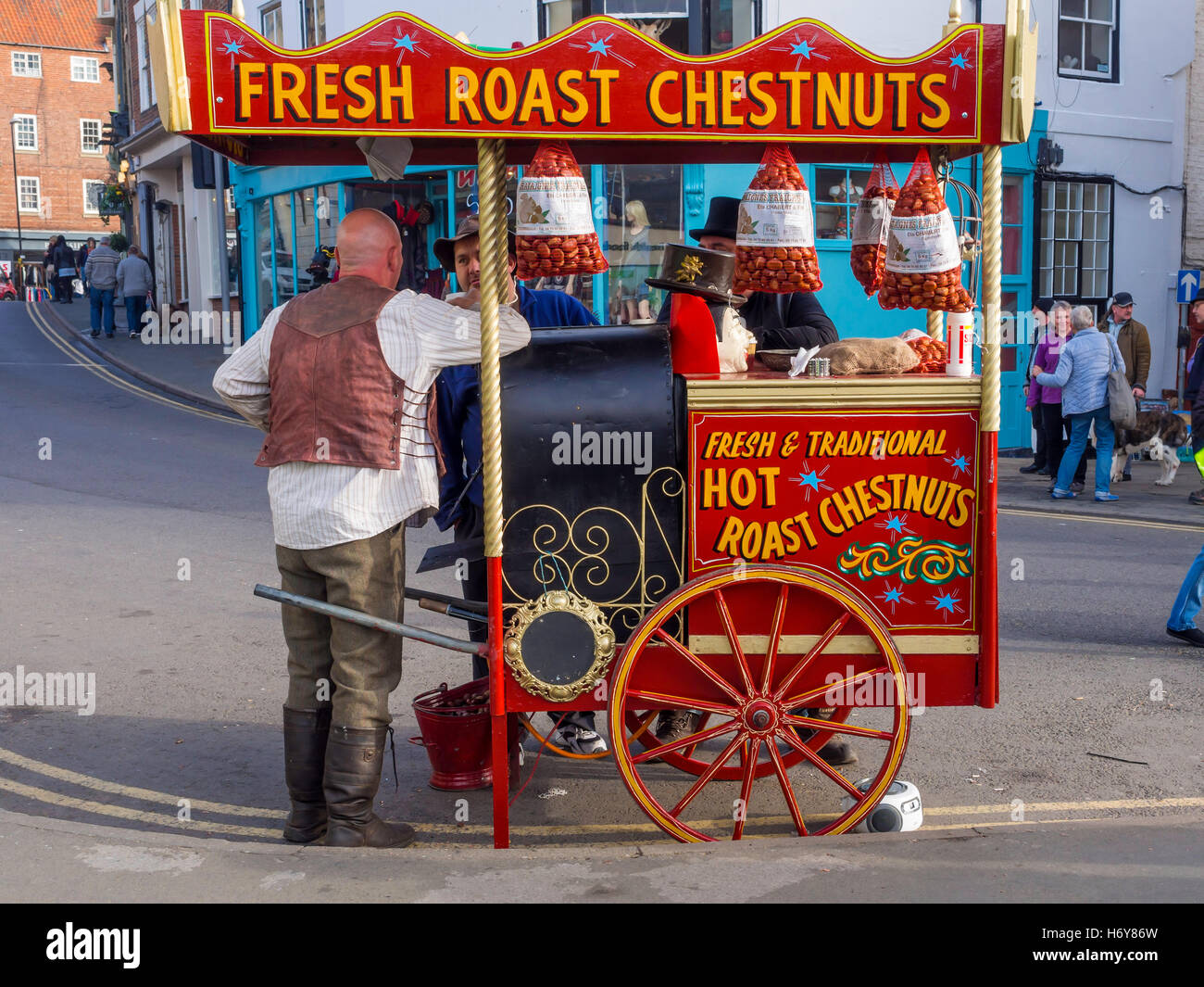 Hot Chestnut vendors selling Traditional roasted nuts Stock Photo Alamy