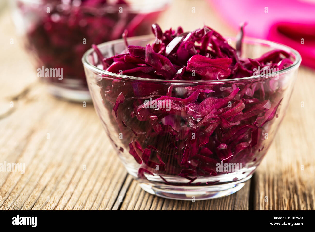 Healthy red coleslaw on wooden background Stock Photo