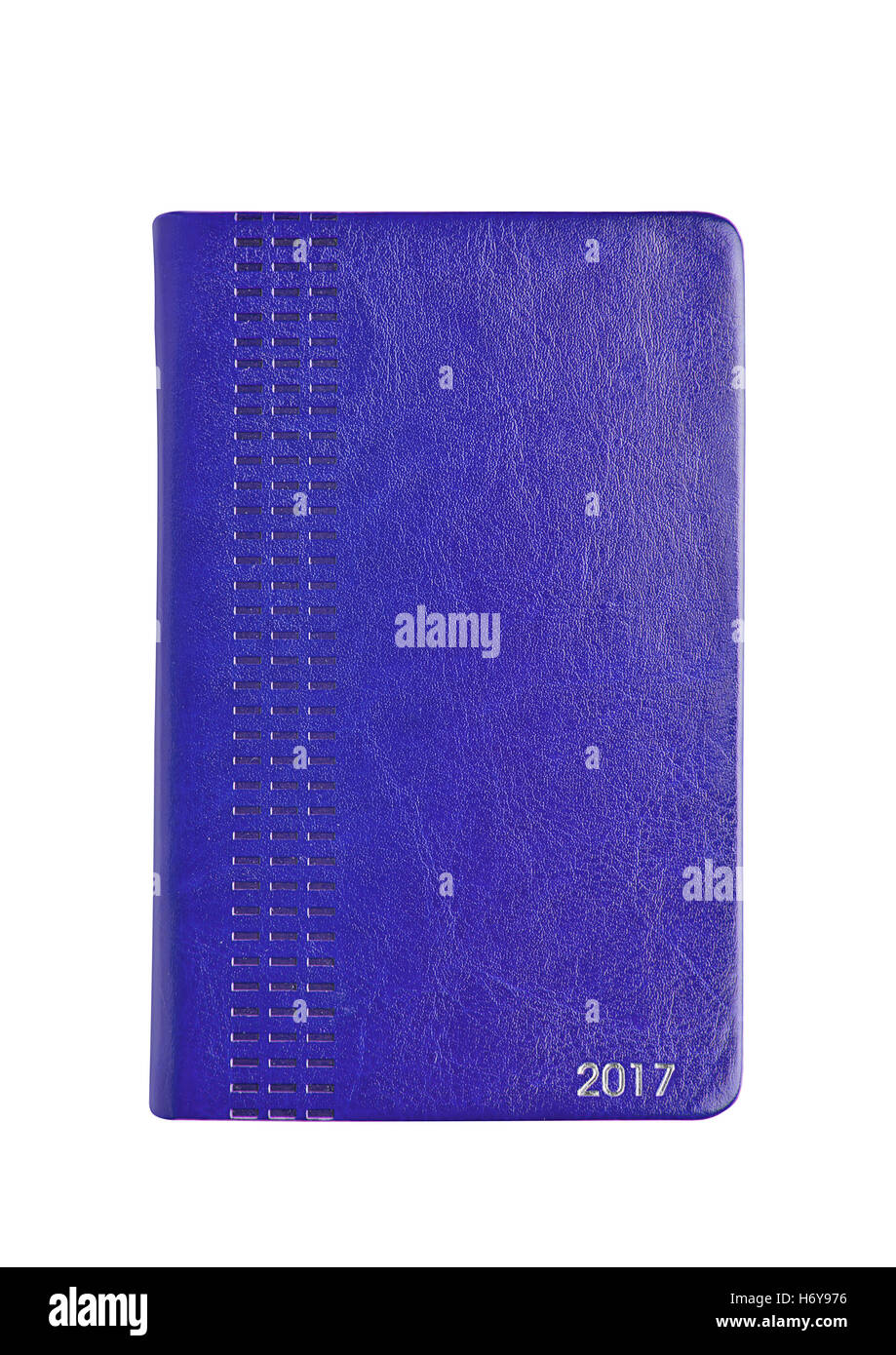 Blue leather 2017 diary note book on white background Stock Photo