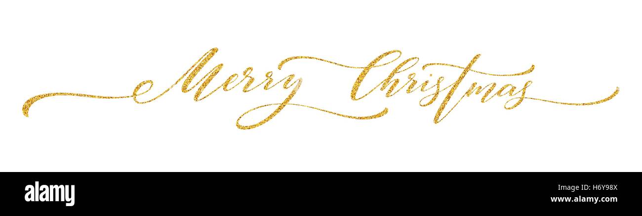Gold glitter Merry Christmas lettering design. Greeting card with ...