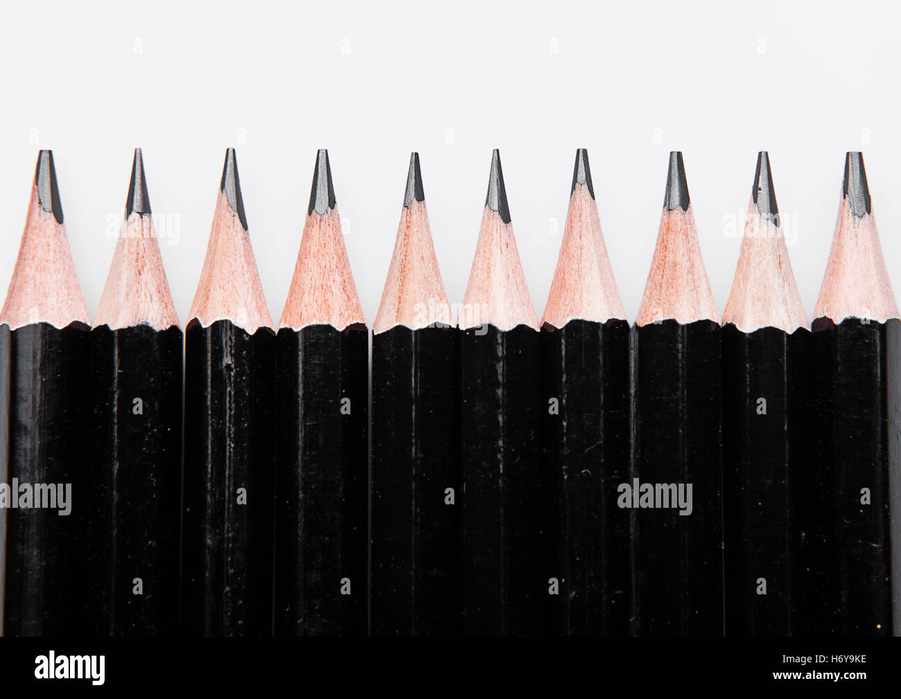 Black graphite pencils with eraser on white background Stock Photo