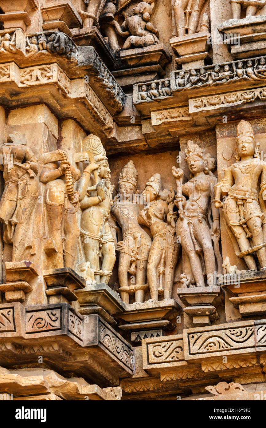 Famous sculptures of Khajuraho temples, India Stock Photo